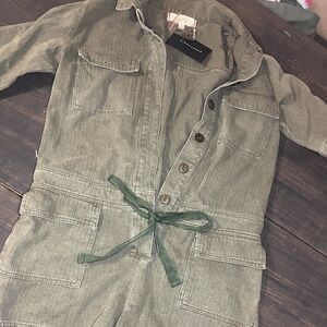 Army Green Denim Romper